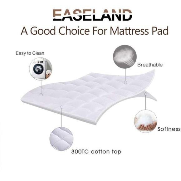 Queen Size Mattress Pad Pillow Top Mattress Cover Quilted Fitted - Picture 9 of 14